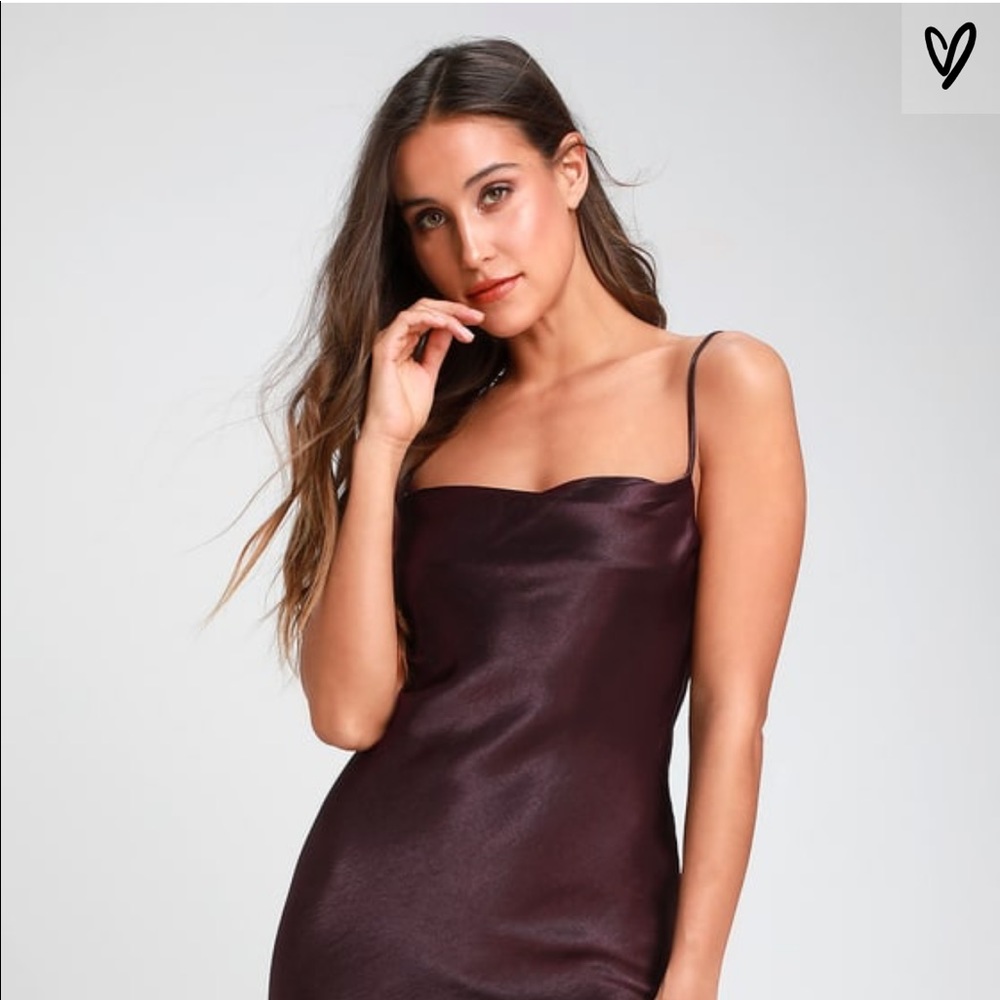 Lulu's Elegant Satin Midi Dress in Deep Burgundy